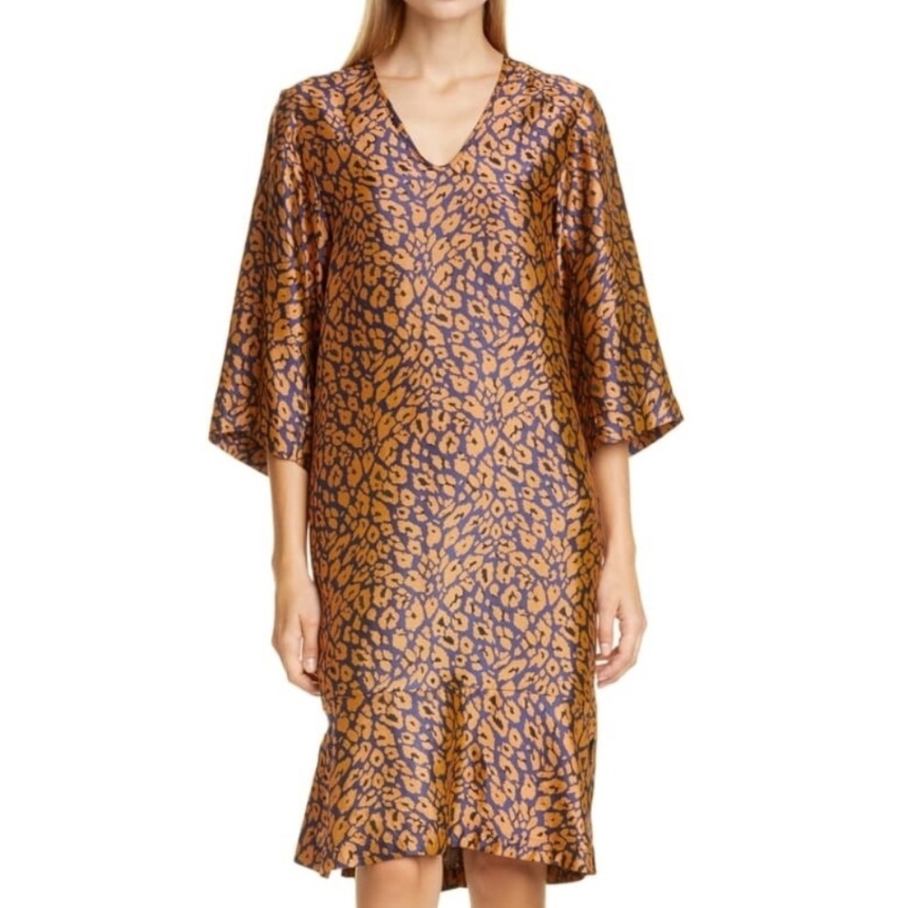 NWT ZERO+MARIA CORNEJO LUMI CHEETAH JAQUARD INK JET/APRICOT DRESS SIZE 2 $925
